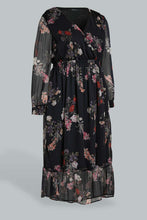 تنزيل الصورة على معرض الصور، Redtag-Black-Floral-Print-Wrap-Midi-Dresses-Women's-