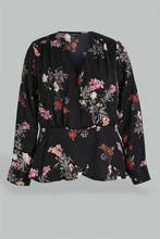تنزيل الصورة على معرض الصور، Redtag-Black-Floral-Print-Wrap-Top-Blouses-Women's-