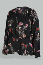 تنزيل الصورة على معرض الصور، Redtag-Black-Floral-Print-Wrap-Top-Blouses-Women's-