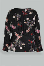 تنزيل الصورة على معرض الصور، Redtag-Black-Floral-Print-Wrap-Top-Blouses-Women's-