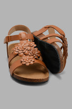 تنزيل الصورة على معرض الصور، Redtag-Brown-Floral-Cork-Sandal-Sandals-Girls-3 to 5 Years