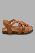 تنزيل الصورة على معرض الصور، Redtag-Brown-Floral-Cork-Sandal-Sandals-Girls-3 to 5 Years