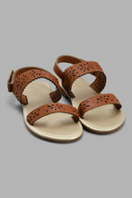 تنزيل الصورة على معرض الصور، Redtag-Brown-Laser-Floral-Sandal-Slingbacks-Girls-3 to 5 Years