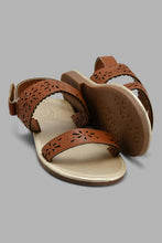 تنزيل الصورة على معرض الصور، Redtag-Brown-Laser-Floral-Sandal-Slingbacks-Girls-3 to 5 Years