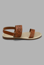 تنزيل الصورة على معرض الصور، Redtag-Brown-Laser-Floral-Sandal-Slingbacks-Girls-3 to 5 Years