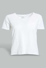 تنزيل الصورة على معرض الصور، Redtag-White-Plain-Short-Sleeve-V-Neck-T-Shirt-Active-Tees-Women's-