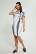 Load image into Gallery viewer, Redtag-Navy/White-Stripe-Printed-Nightshirt-Nightshirts-Women's-