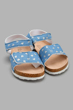 Load image into Gallery viewer, Redtag-Blue-Heart-Print-Cork-Sandal-Cork-Girls-3 to 5 Years