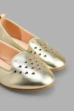 Load image into Gallery viewer, Redtag-Gold-Heart-Laser-Cut-Loafer-Colour:Gold,-Filter:Girls-Footwear-(3-to-5-Yrs),-GIR-Casual-Shoes,-New-In,-New-In-GIR-FOO,-Non-Sale,-S22B,-Section:Kidswear-Girls-3 to 5 Years