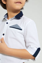 Load image into Gallery viewer, Redtag-White-Knitted-Collar-Long-Sleeve-Shirt-Casual-Shirts-Boys-2 to 8 Years