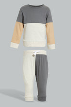تنزيل الصورة على معرض الصور، Redtag-Charcoal-And-Ecru-Cut-And-Sew-Jogging-Suits-Jog-Sets-Infant-Boys-3 to 24 Months