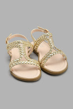 Load image into Gallery viewer, Redtag-Gold-Braided-Sandal-Sandals-Senior-Girls-5 to 14 Years