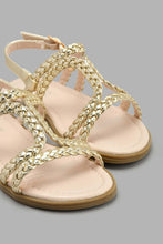 Load image into Gallery viewer, Redtag-Gold-Braided-Sandal-Sandals-Senior-Girls-5 to 14 Years
