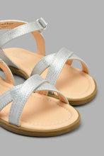 Load image into Gallery viewer, Redtag-Silver-Crossover-Strap-Sandal-Sandals-Senior-Girls-5 to 14 Years