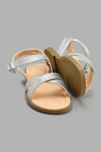 Load image into Gallery viewer, Redtag-Silver-Crossover-Strap-Sandal-Sandals-Senior-Girls-5 to 14 Years