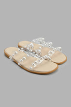 Load image into Gallery viewer, Redtag-White-Pearl-Strap-Mule-Sandal-Casual-Sandals-Senior-Girls-5 to 14 Years