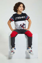 Load image into Gallery viewer, Redtag-Black-Spiderman-Foil-Print-T-Shirt-Character-Boys-2 to 8 Years