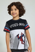 Load image into Gallery viewer, Redtag-Black-Spiderman-Foil-Print-T-Shirt-Character-Boys-2 to 8 Years