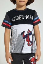 Load image into Gallery viewer, Redtag-Black-Spiderman-Foil-Print-T-Shirt-Character-Boys-2 to 8 Years