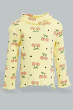 Load image into Gallery viewer, Redtag-Yellow-Printed-Ribbed-Tshirt-All-Over-Prints-Infant-Girls-3 to 24 Months
