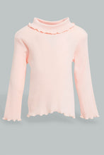 Load image into Gallery viewer, Redtag-Coral-Solid-Ribbed-Tshirt-Plain-Infant-Girls-3 to 24 Months