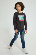 Load image into Gallery viewer, Redtag-Dark-Grey-Dinosaur-Lenticular-Print-T-Shirt-All-Over-Prints-Boys-2 to 8 Years