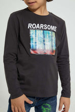 Load image into Gallery viewer, Redtag-Dark-Grey-Dinosaur-Lenticular-Print-T-Shirt-All-Over-Prints-Boys-2 to 8 Years