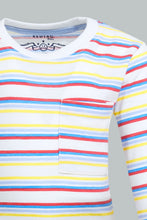 تنزيل الصورة على معرض الصور، Redtag-Red-And-Yellow-Striped-Long-Sleeve-T-Shirt-Long-Sleeves-Infant-Boys-3 to 24 Months