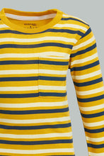 تنزيل الصورة على معرض الصور، Redtag-Yellow-And-Navy-Long-Sleeve-T-Shirt-Long-Sleeves-Infant-Boys-3 to 24 Months