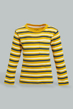 تنزيل الصورة على معرض الصور، Redtag-Yellow-And-Navy-Long-Sleeve-T-Shirt-Long-Sleeves-Infant-Boys-3 to 24 Months