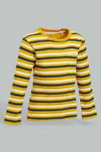 تنزيل الصورة على معرض الصور، Redtag-Yellow-And-Navy-Long-Sleeve-T-Shirt-Long-Sleeves-Infant-Boys-3 to 24 Months
