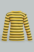 تنزيل الصورة على معرض الصور، Redtag-Yellow-And-Navy-Long-Sleeve-T-Shirt-Long-Sleeves-Infant-Boys-3 to 24 Months