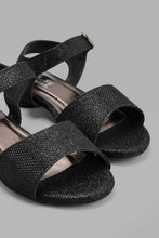 Load image into Gallery viewer, Redtag-Black-Glitter-Heel-Sandal-Sandals-Senior-Girls-5 to 14 Years