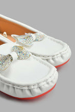 Load image into Gallery viewer, Redtag-White-Bow-Trim-Moccasin-Loafers-Girls-3 to 5 Years