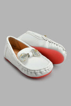 Load image into Gallery viewer, Redtag-White-Bow-Trim-Moccasin-Loafers-Girls-3 to 5 Years