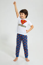 تنزيل الصورة على معرض الصور، Redtag-White-Superman-Longpant-Pyjama-Set-Pyjama-Sets-Boys-2 to 8 Years