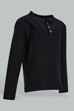 تنزيل الصورة على معرض الصور، Redtag-Black-Jacquard-Long-Sleeve-T-Shirt-V-Neck-Infant-Boys-3 to 24 Months