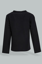 تنزيل الصورة على معرض الصور، Redtag-Black-Jacquard-Long-Sleeve-T-Shirt-V-Neck-Infant-Boys-3 to 24 Months