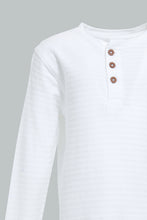 تنزيل الصورة على معرض الصور، Redtag-White-Jacquard-Long-Sleeve-T-Shirt-V-Neck-Infant-Boys-3 to 24 Months