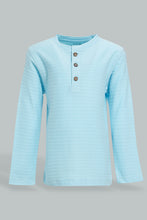 تنزيل الصورة على معرض الصور، Redtag-Sky-Blue-Jacquard-Long-Sleeve-T-Shirt-V-Neck-Infant-Boys-3 to 24 Months