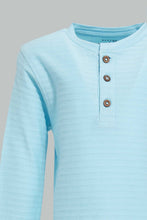تنزيل الصورة على معرض الصور، Redtag-Sky-Blue-Jacquard-Long-Sleeve-T-Shirt-V-Neck-Infant-Boys-3 to 24 Months