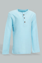 تنزيل الصورة على معرض الصور، Redtag-Sky-Blue-Jacquard-Long-Sleeve-T-Shirt-V-Neck-Infant-Boys-3 to 24 Months