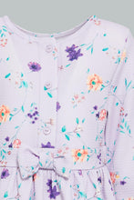 Load image into Gallery viewer, Redtag-Lilac-Printed-Long-Sleeve-Jacquard-Dress-Dresses-Infant-Girls-3 to 24 Months