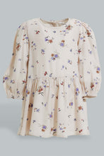 Load image into Gallery viewer, Redtag-Beige-Aop-Dress-With-Front-Button-Details-Dresses-Infant-Girls-3 to 24 Months