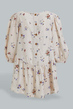 Load image into Gallery viewer, Redtag-Beige-Aop-Dress-With-Front-Button-Details-Dresses-Infant-Girls-3 to 24 Months
