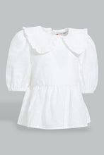 تنزيل الصورة على معرض الصور، Redtag-White-Schifly-Top-With-Collar-Blouses-Infant-Girls-3 to 24 Months