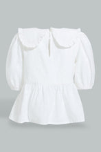 تنزيل الصورة على معرض الصور، Redtag-White-Schifly-Top-With-Collar-Blouses-Infant-Girls-3 to 24 Months