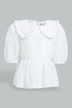 تنزيل الصورة على معرض الصور، Redtag-White-Schifly-Top-With-Collar-Blouses-Infant-Girls-3 to 24 Months