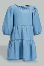 Load image into Gallery viewer, Redtag-Denim-Long-Ruffle-Sleeves-Dress-Dresses-Infant-Girls-3 to 24 Months