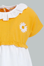 تنزيل الصورة على معرض الصور، Redtag-Yellow-Frill-Collar-Terry-Top-Dress-Dresses-Infant-Girls-3 to 24 Months